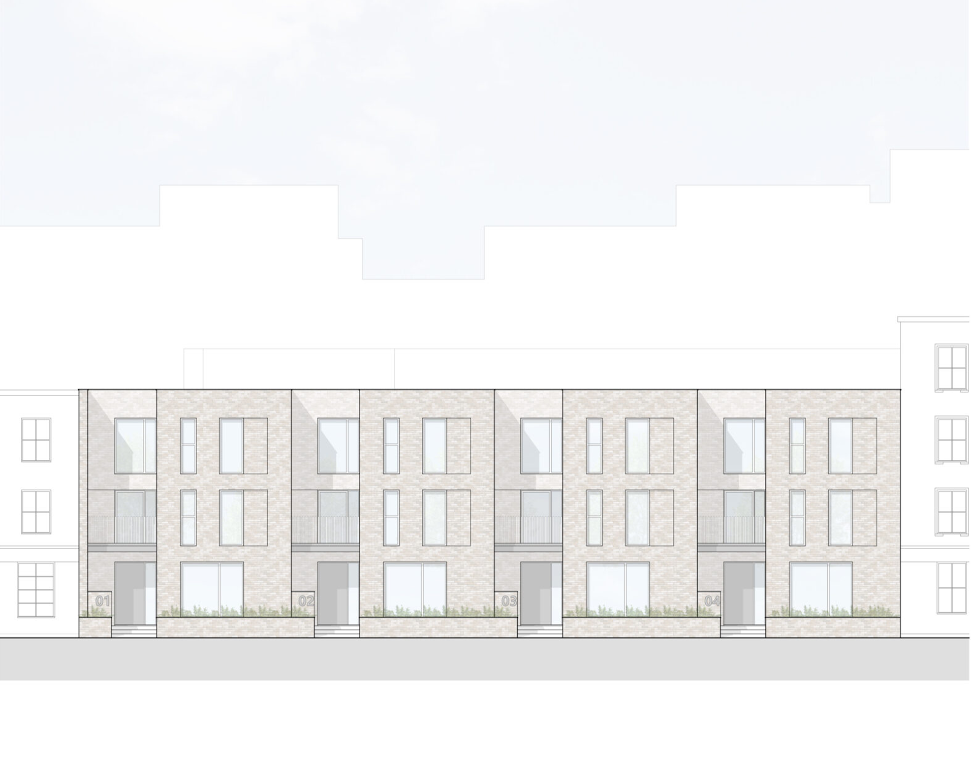 Camden Townhouses, new build townhouses in Camden, London: elevation drawing