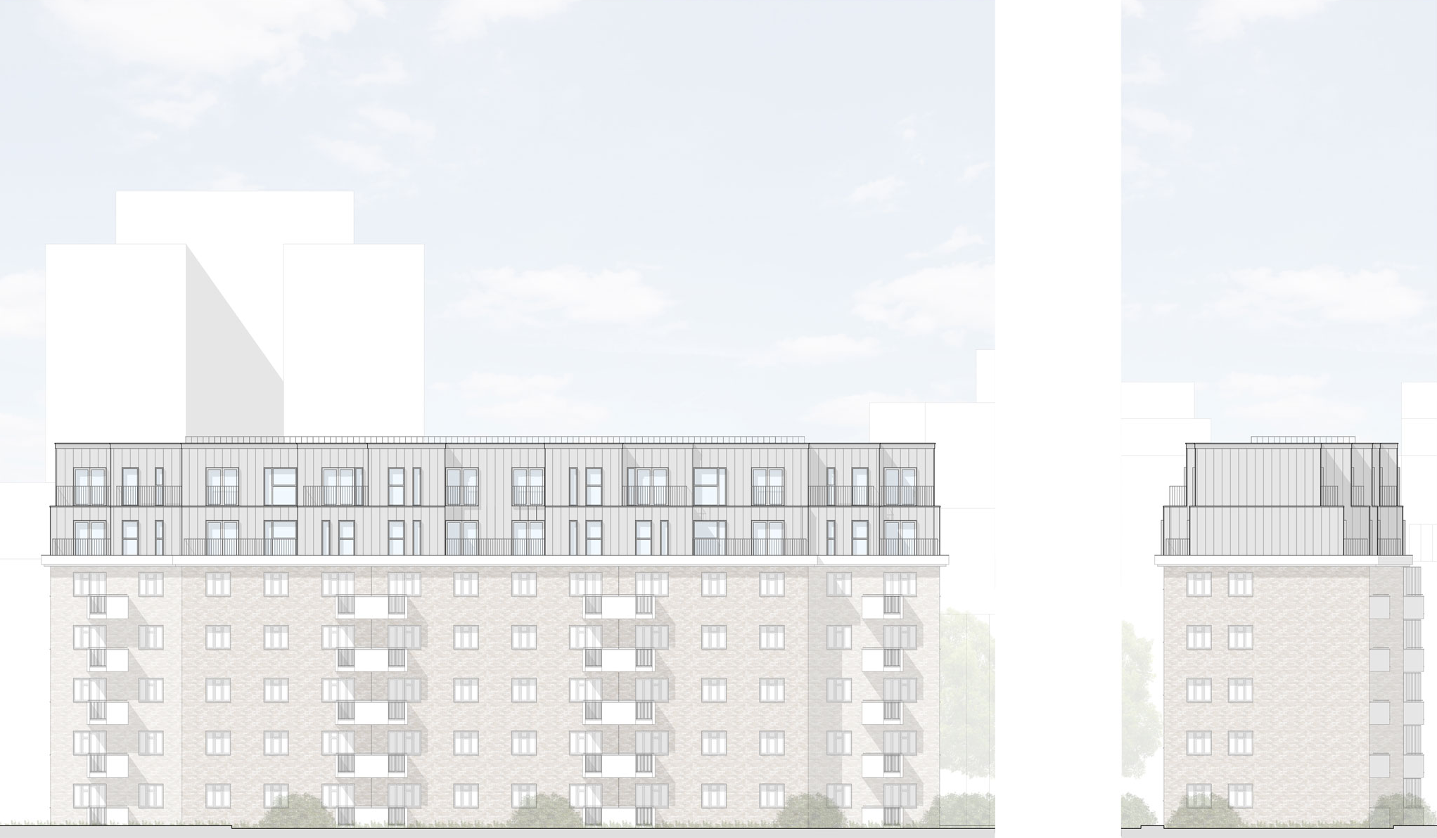 Hackney Airspace, rooftop airspace flats in Hackney, London: elevation drawing