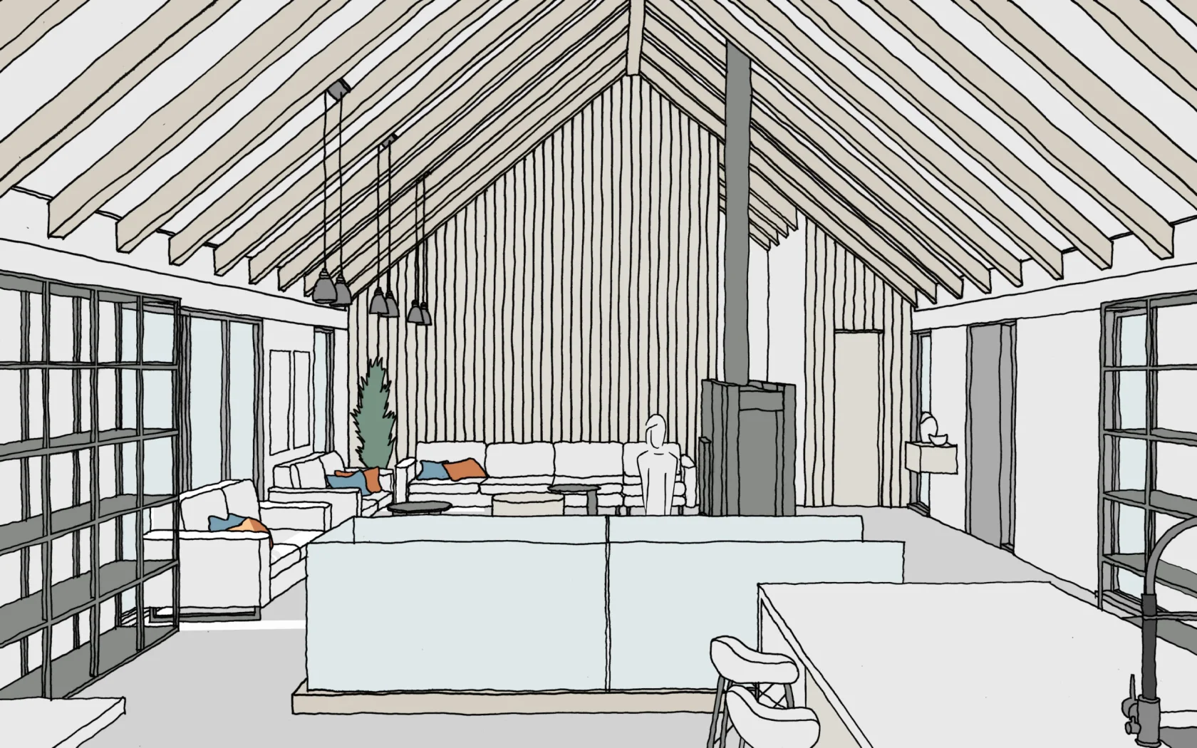 Brookfield Barn, new build barn home in Nottinghamshire: exterior visualisation
