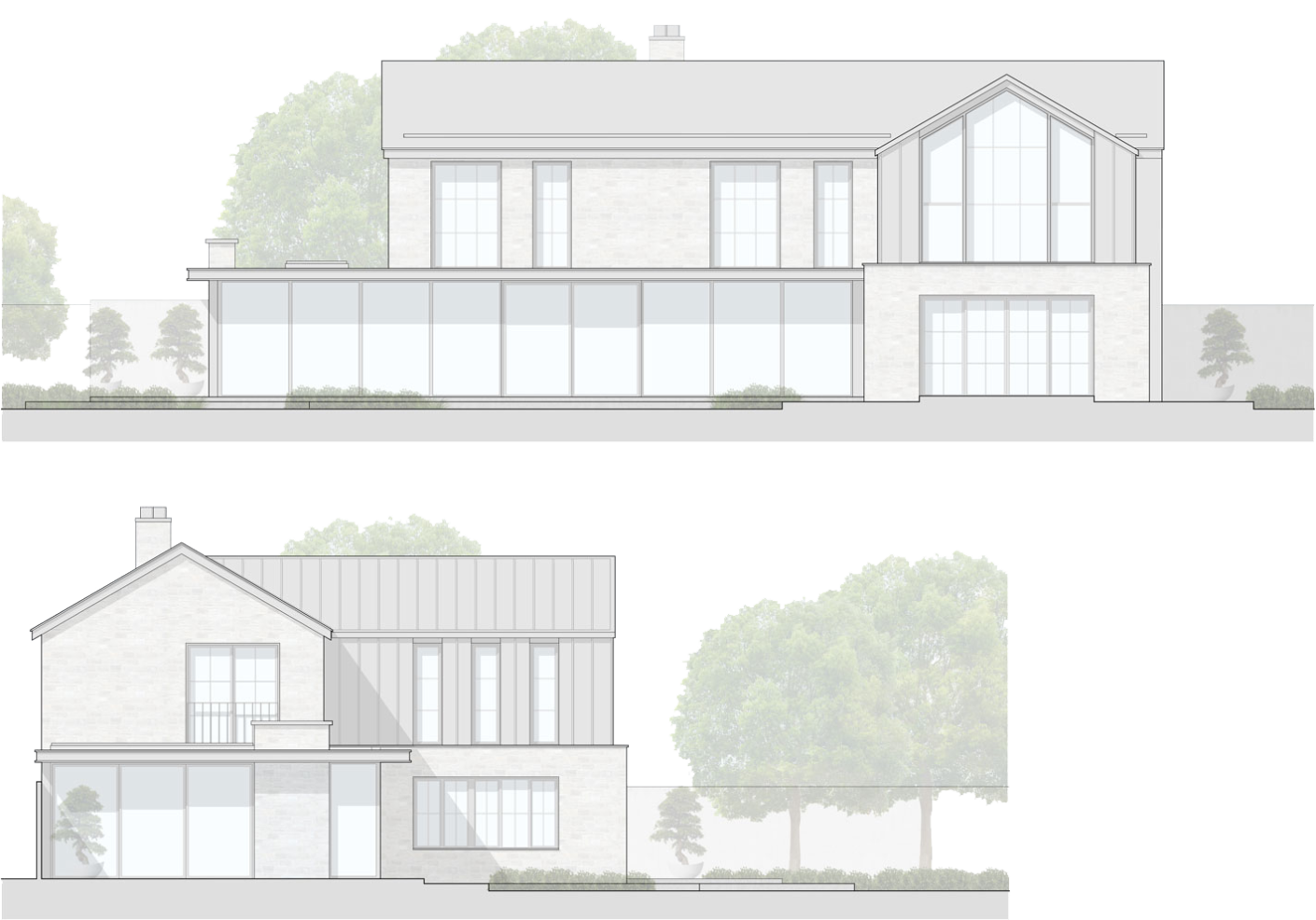 Lee House, rural house extension in Yorkshire: elevation drawing