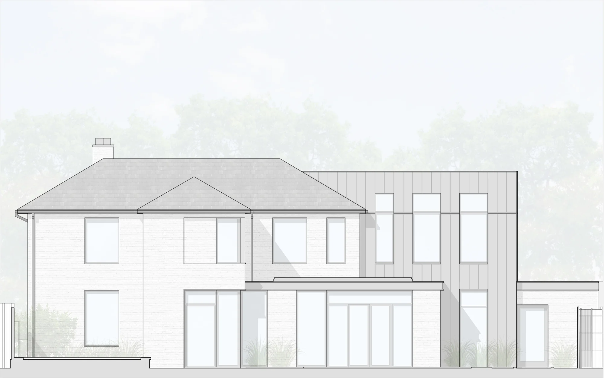 Axten House, house extension and renovation in Surrey: rear view
