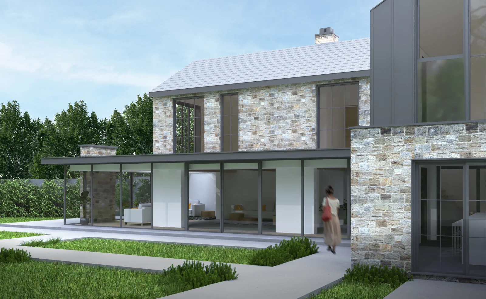 Lee House, rural house extension in Yorkshire: exterior visualisation