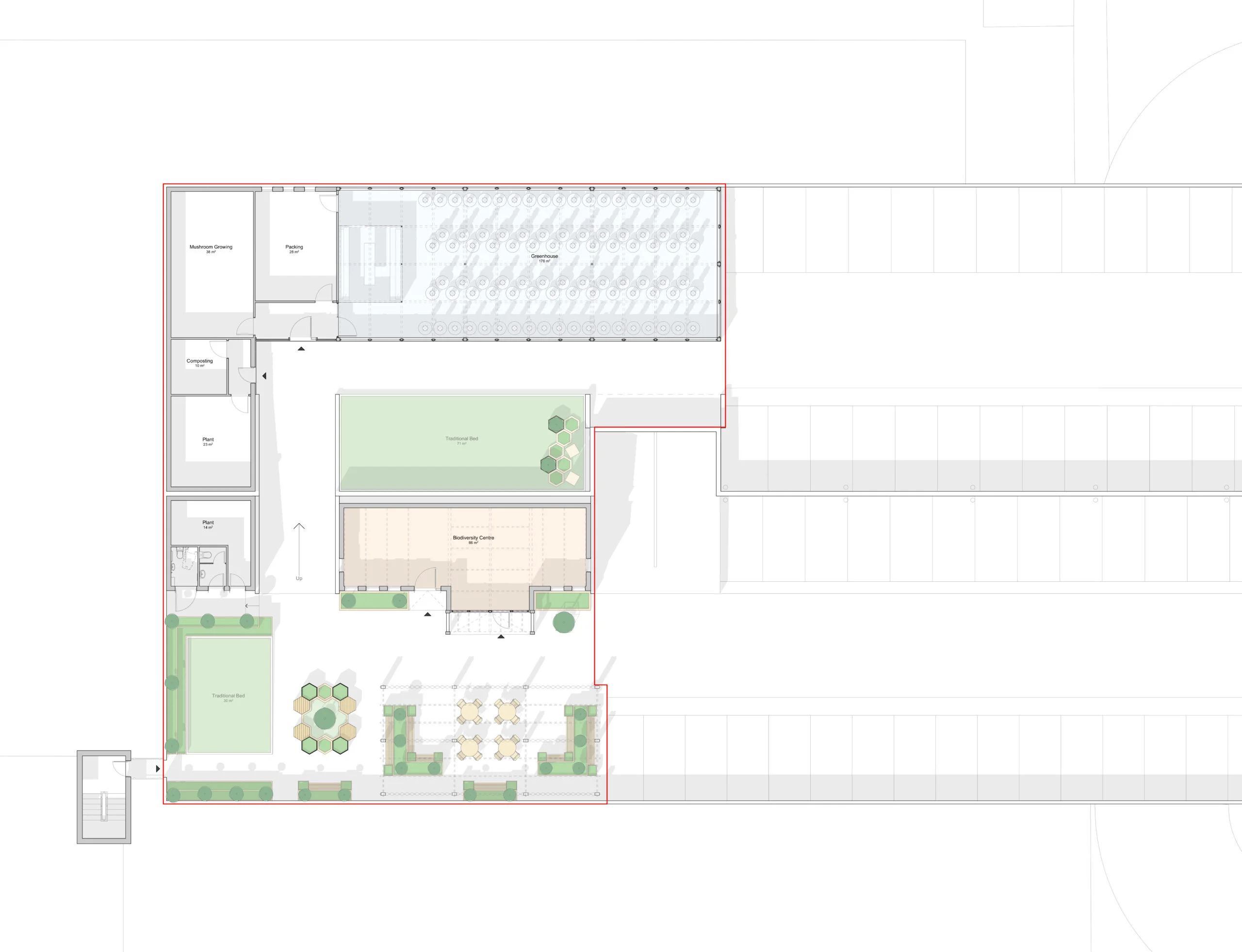 Vyse Street Food Project, rooftop urban farm in Birmingham's Jewellery Quarter: site plan