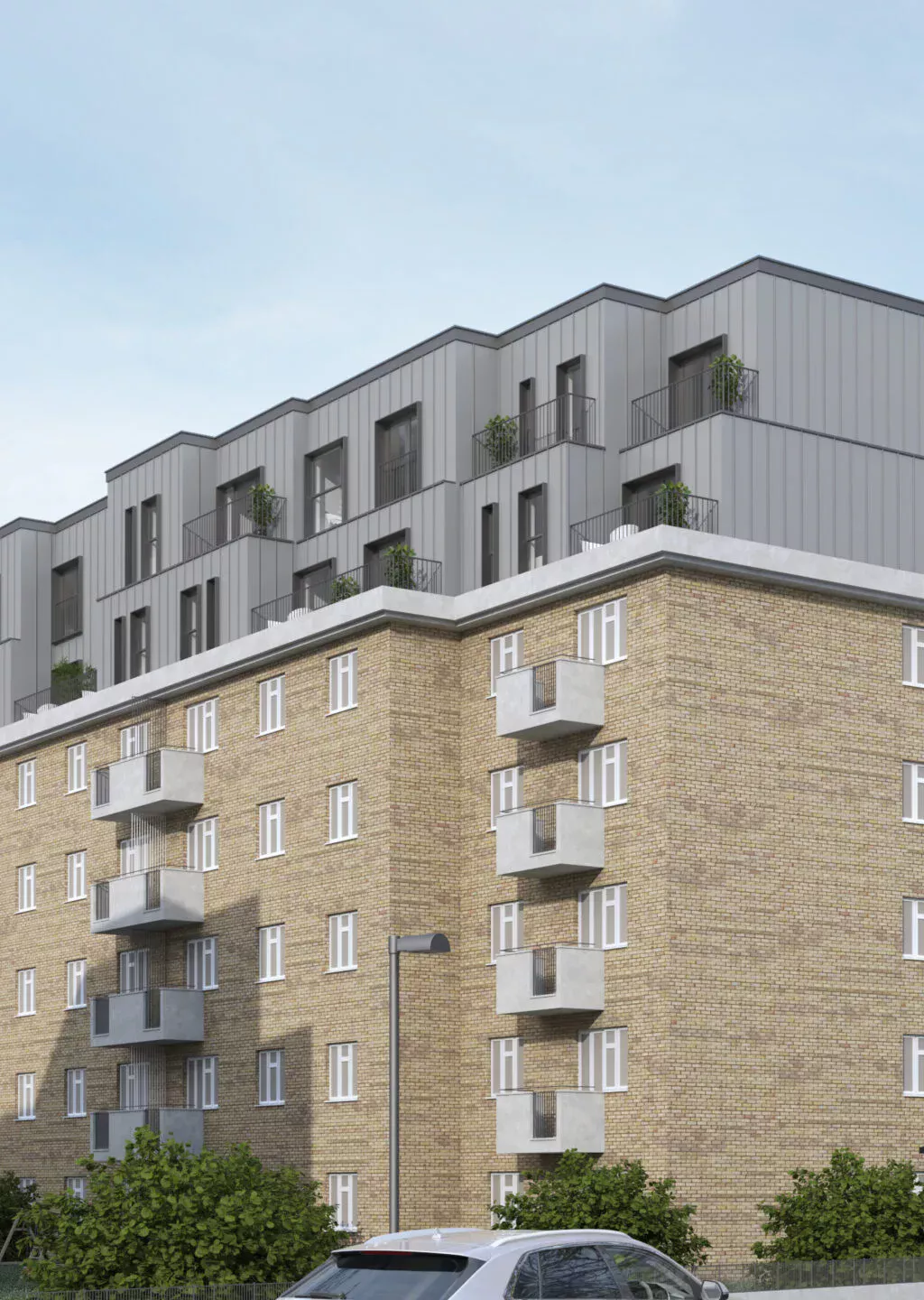 Hackney Airspace, rooftop airspace flats in Hackney, London: exterior visualisation
