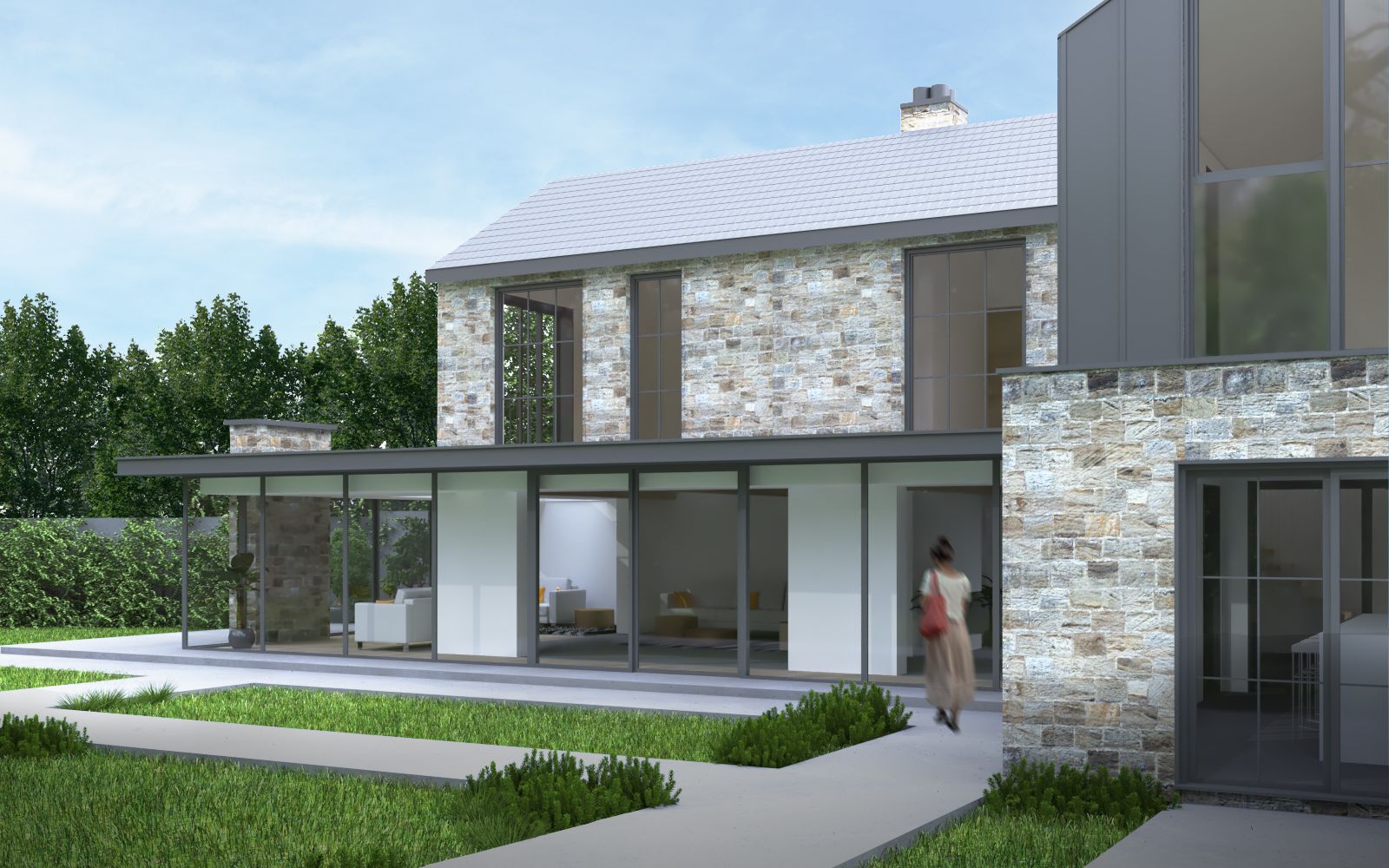 Lee House, rural house extension in Yorkshire: exterior visualisation