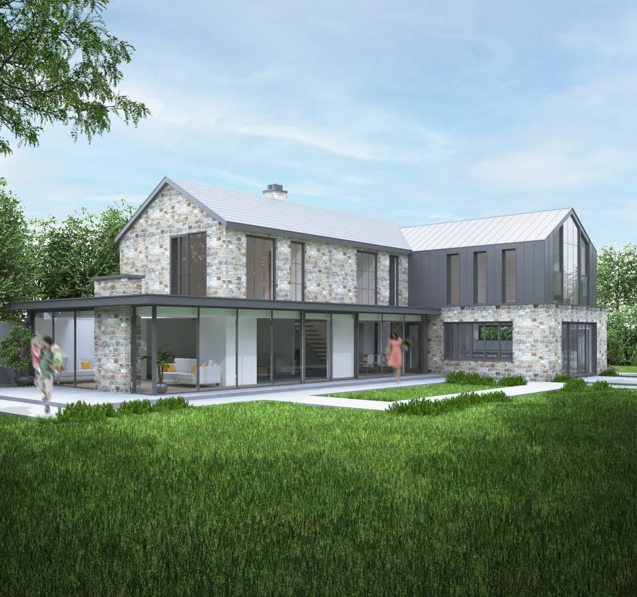 Lee House, rural house extension in Yorkshire: exterior visualisation